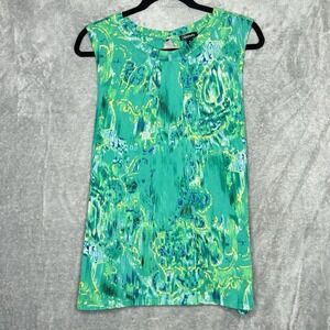 Relativity XL Shirt Top Green Abstract Sleeveless Round Neck Button Back Womens
